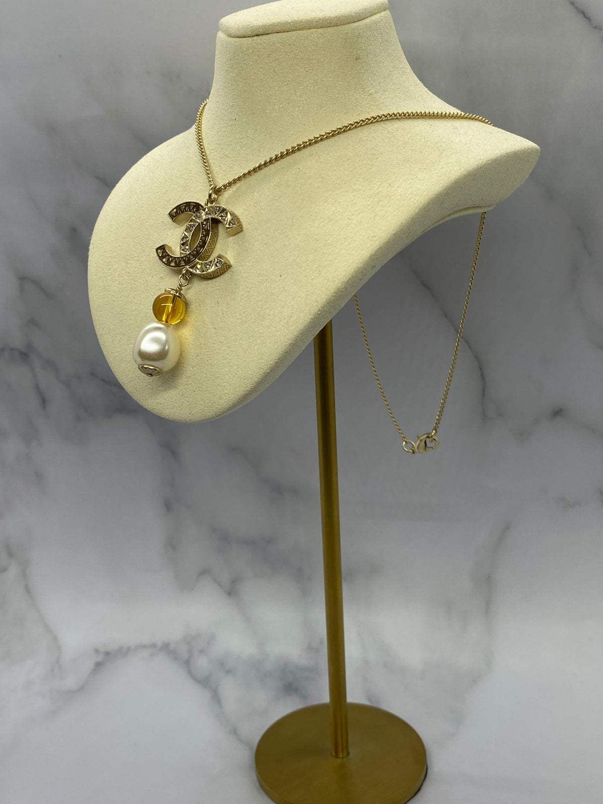 CHANEL CC Amber Pearl Pendant Necklace - USED