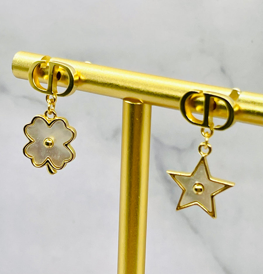 CHRISTIAN DIOR CD Mother of Pearl Charm Earrings - Pre owned