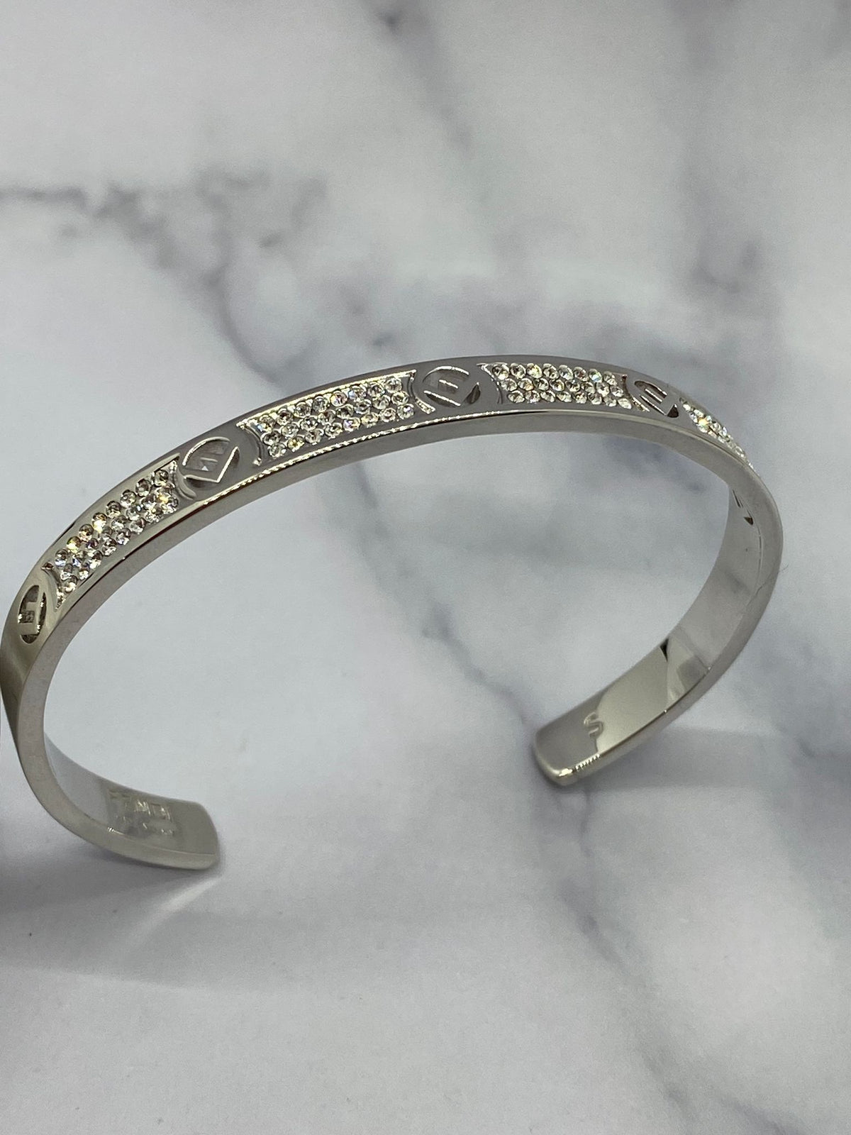 FENDI Silver Tone Rhinestone Cuff Bracelet - Pre owned