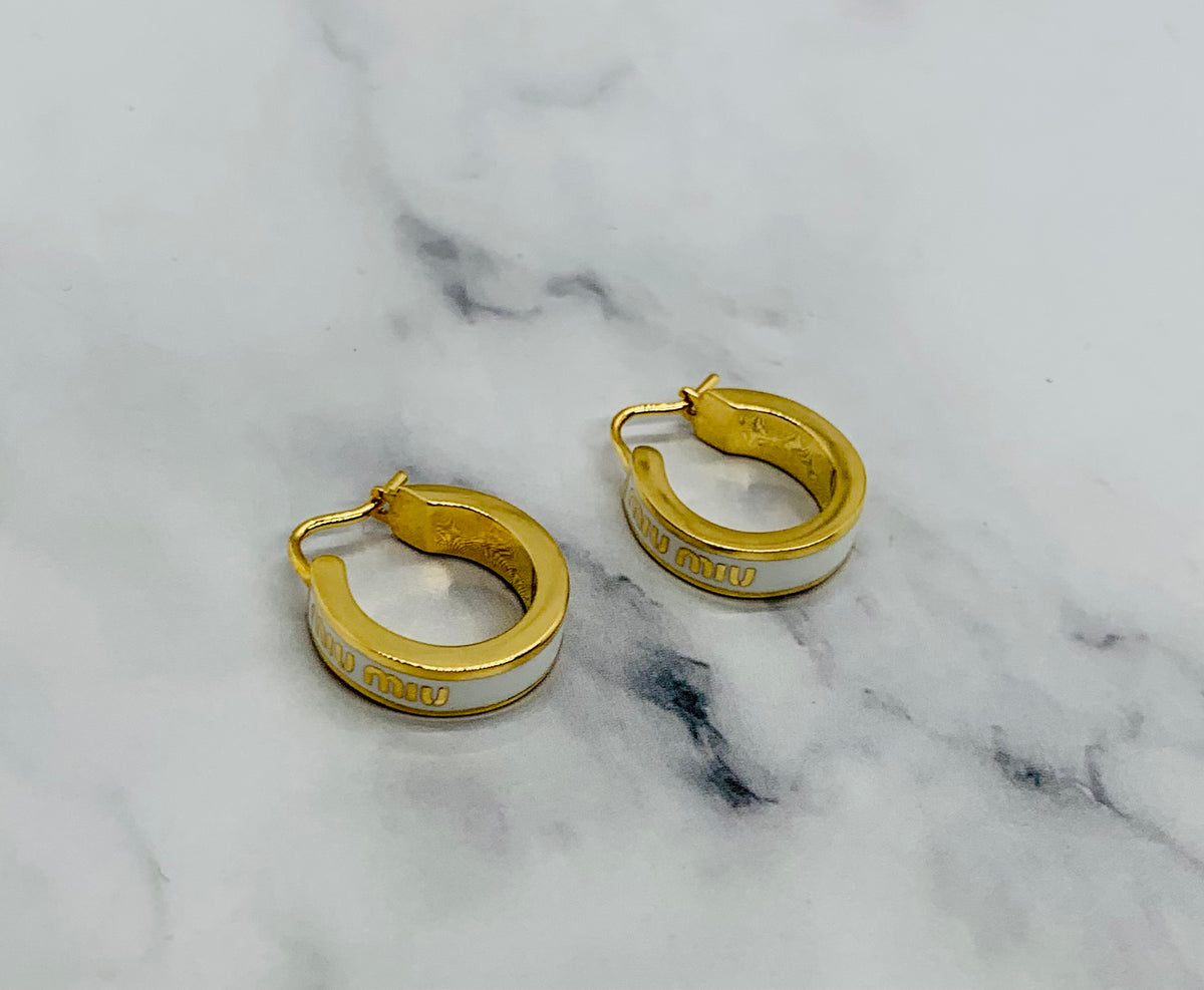 MIU MIU White Monogram Hoop Earrings - Pre owned