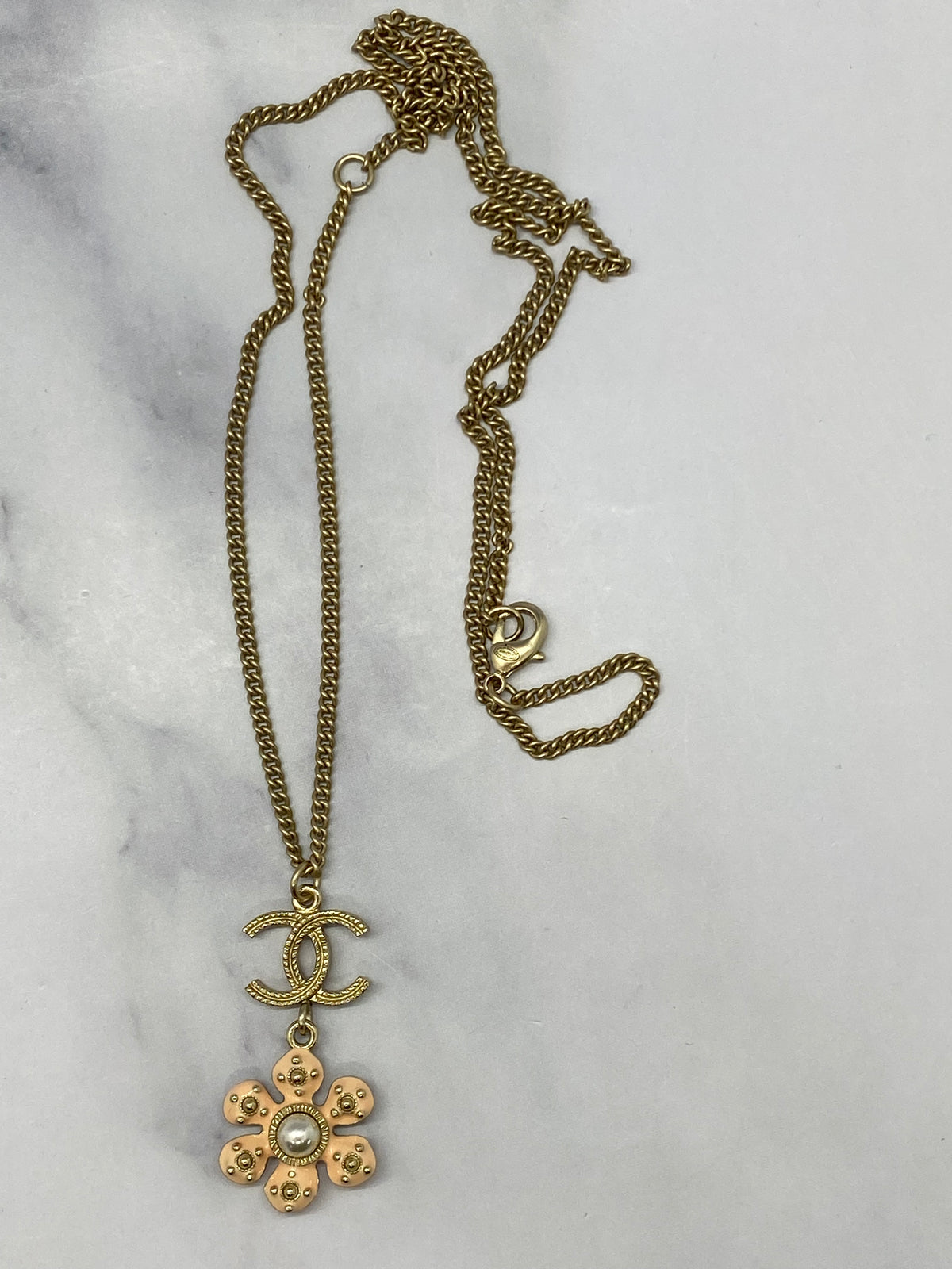 CHANEL CC Flower Pendant Necklace - USED