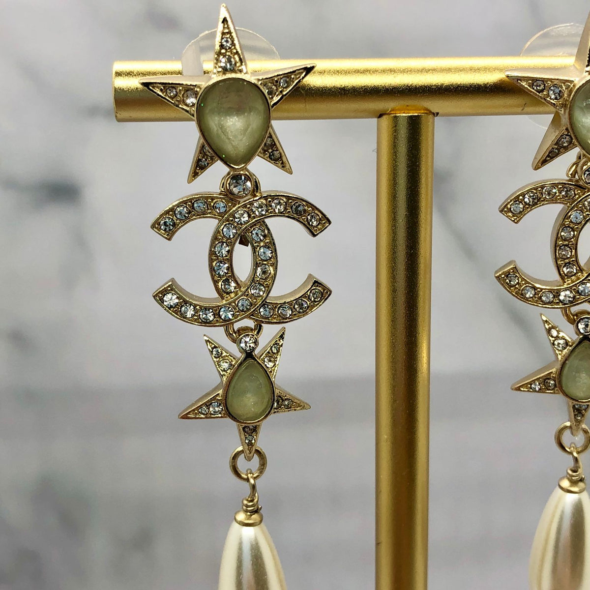 CHANEL CC Star Rhinestone Pendant Earrings - USED