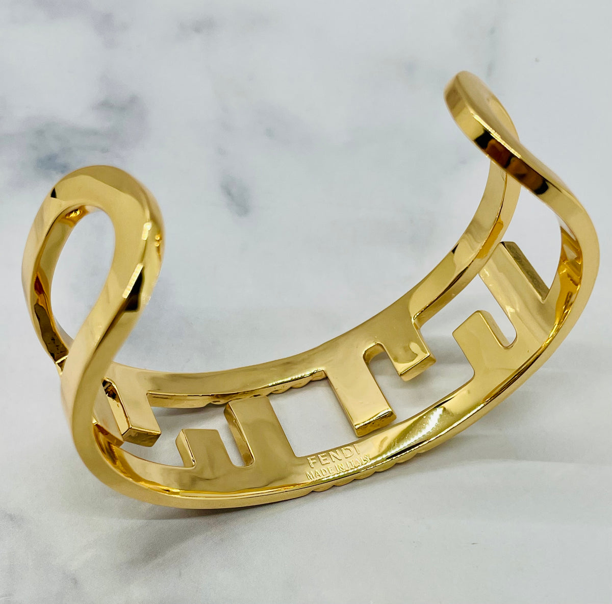 FENDI F Gold Tone Cuff Bracelet - Pre owned