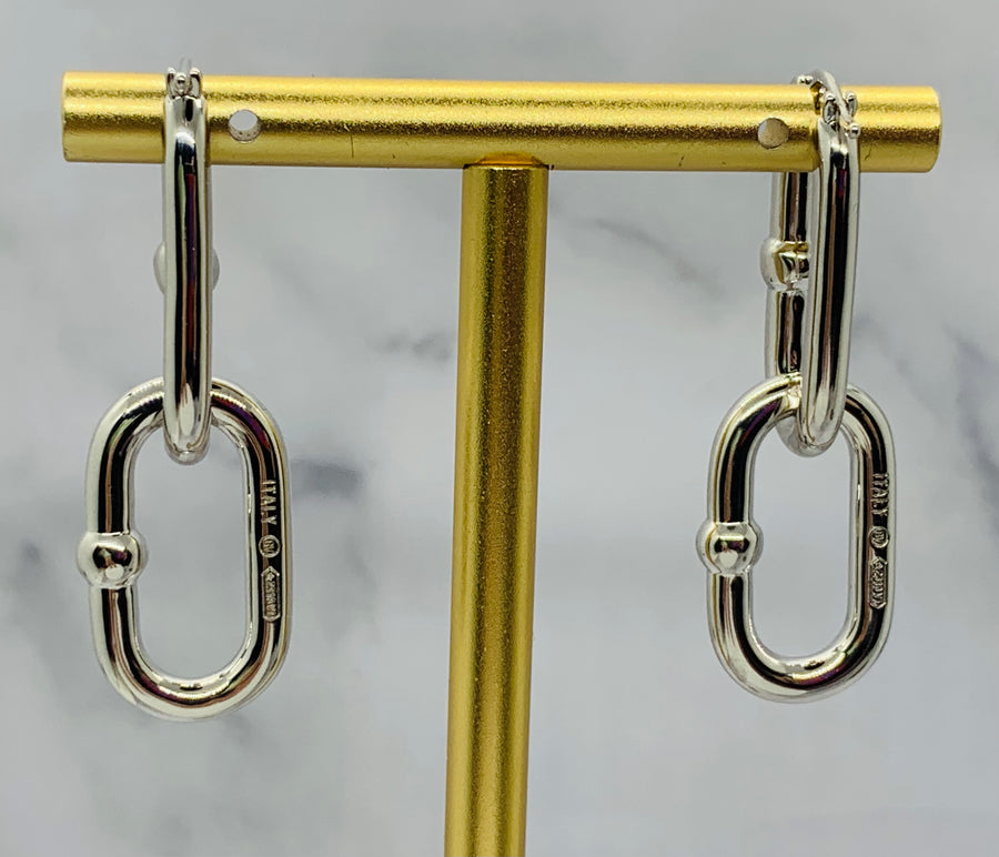 BOTTEGA VENETA Silver Tone Link Earrings - Pre owned