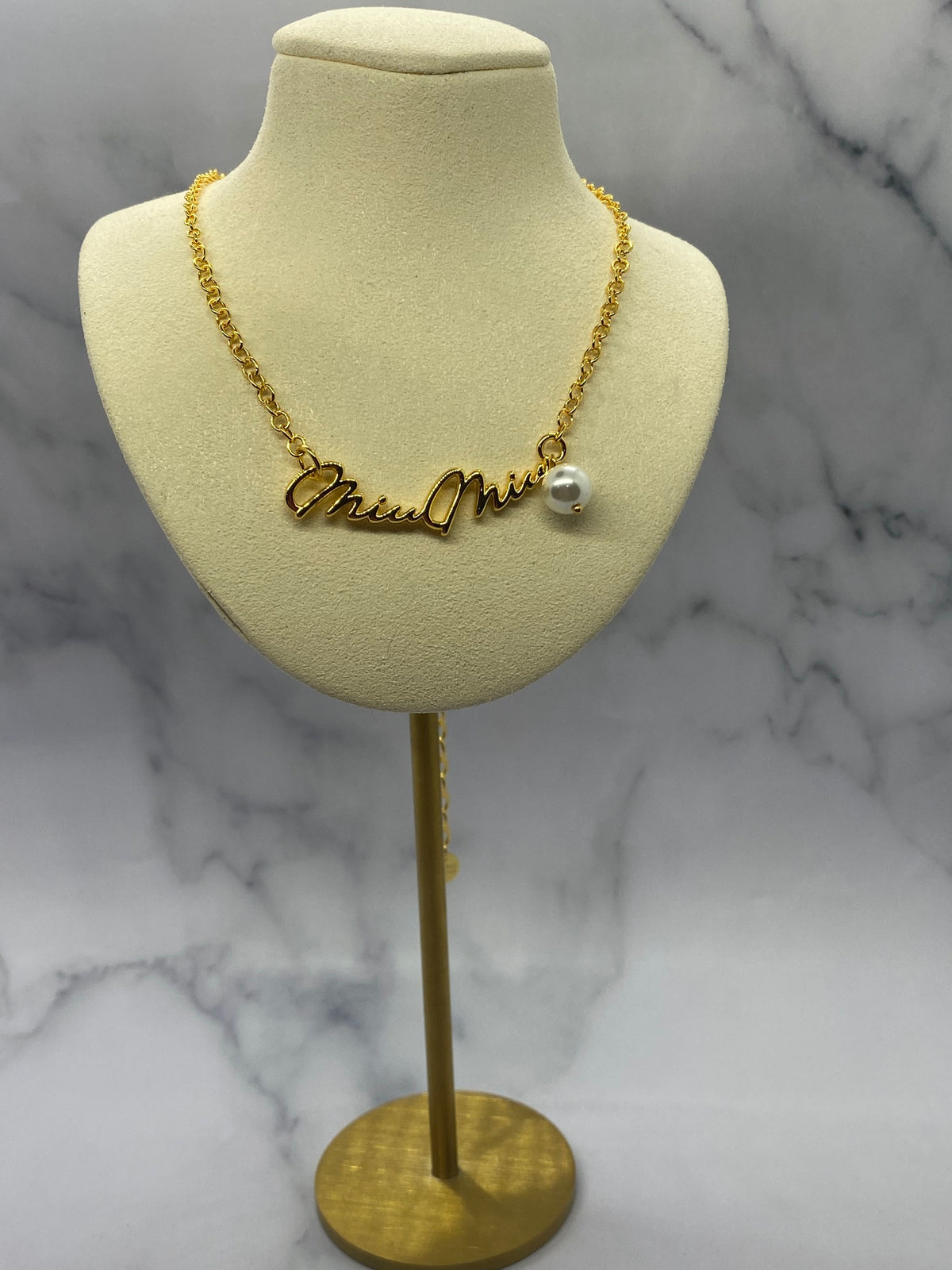 MIU MIU Gold Tone Signature Pearl Necklace - Pre owned