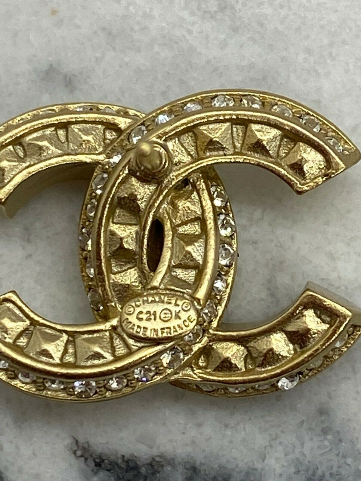 CHANEL CC Gold Tone Rhinestone Small Earrings - USED