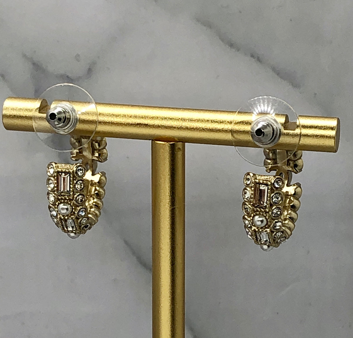 CHANEL CC Gold Tone Rhinestone Hoop Earrings - Pre owned