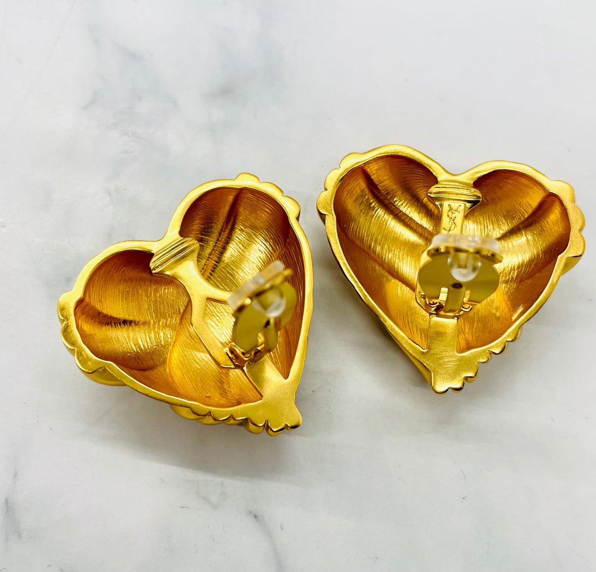 YSL YVES SAINT LAURENT Brass Clip On Heart Earrings - Pre owned