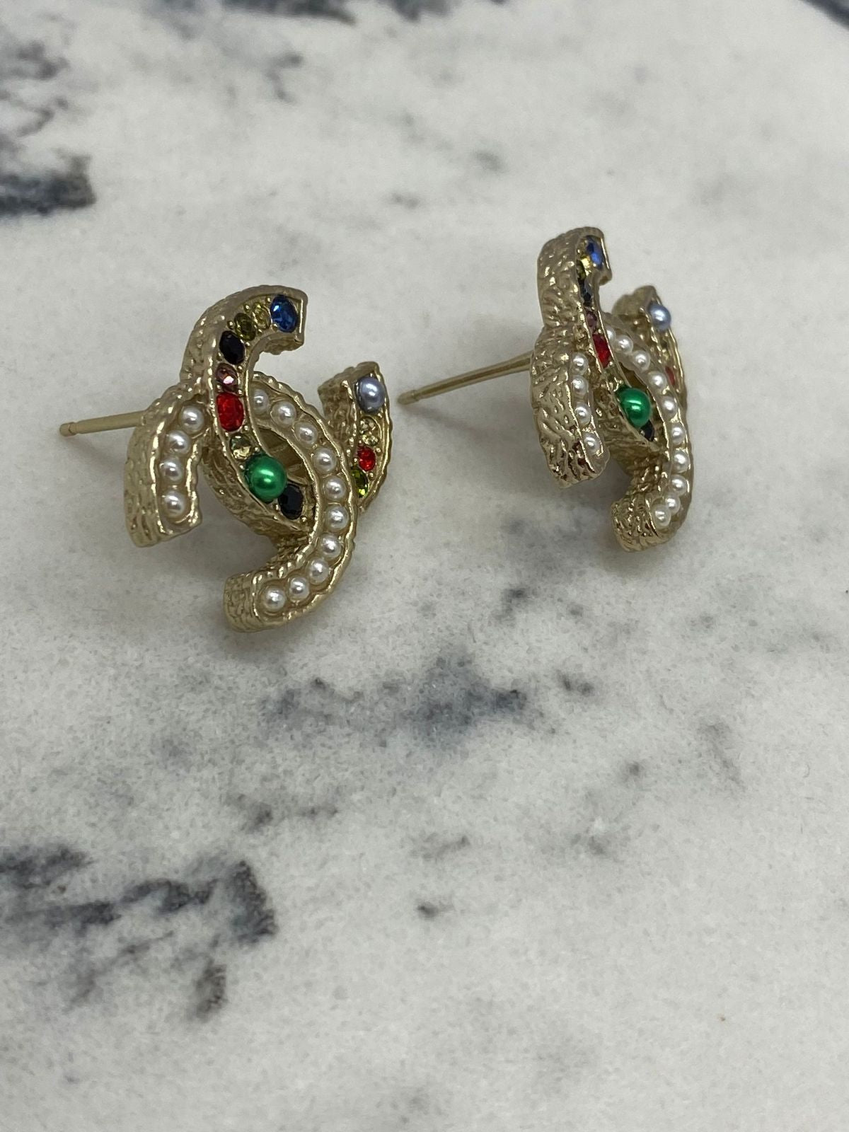 CHANEL CC Multicolor Rhinestone Earrings - pre owned