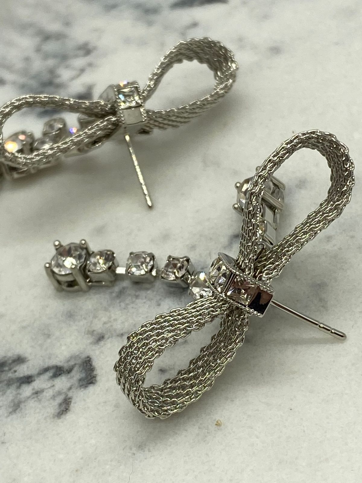 MIU MIU Silver Tone Rhinestone Bow Earrings - Pre owned