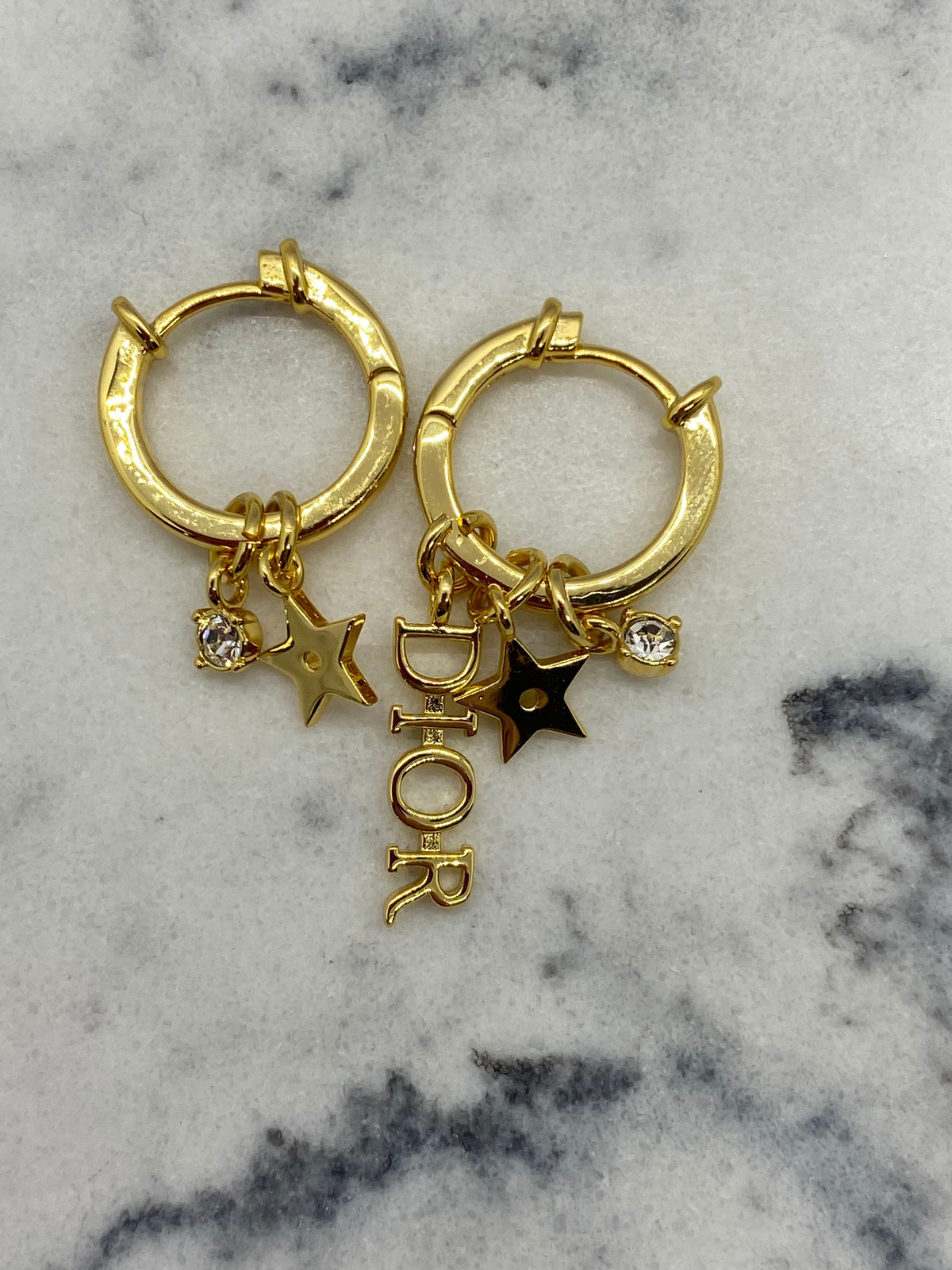 CHRISTIAN DIOR Gold Tone Charm Hoop Earrings - Pre owned