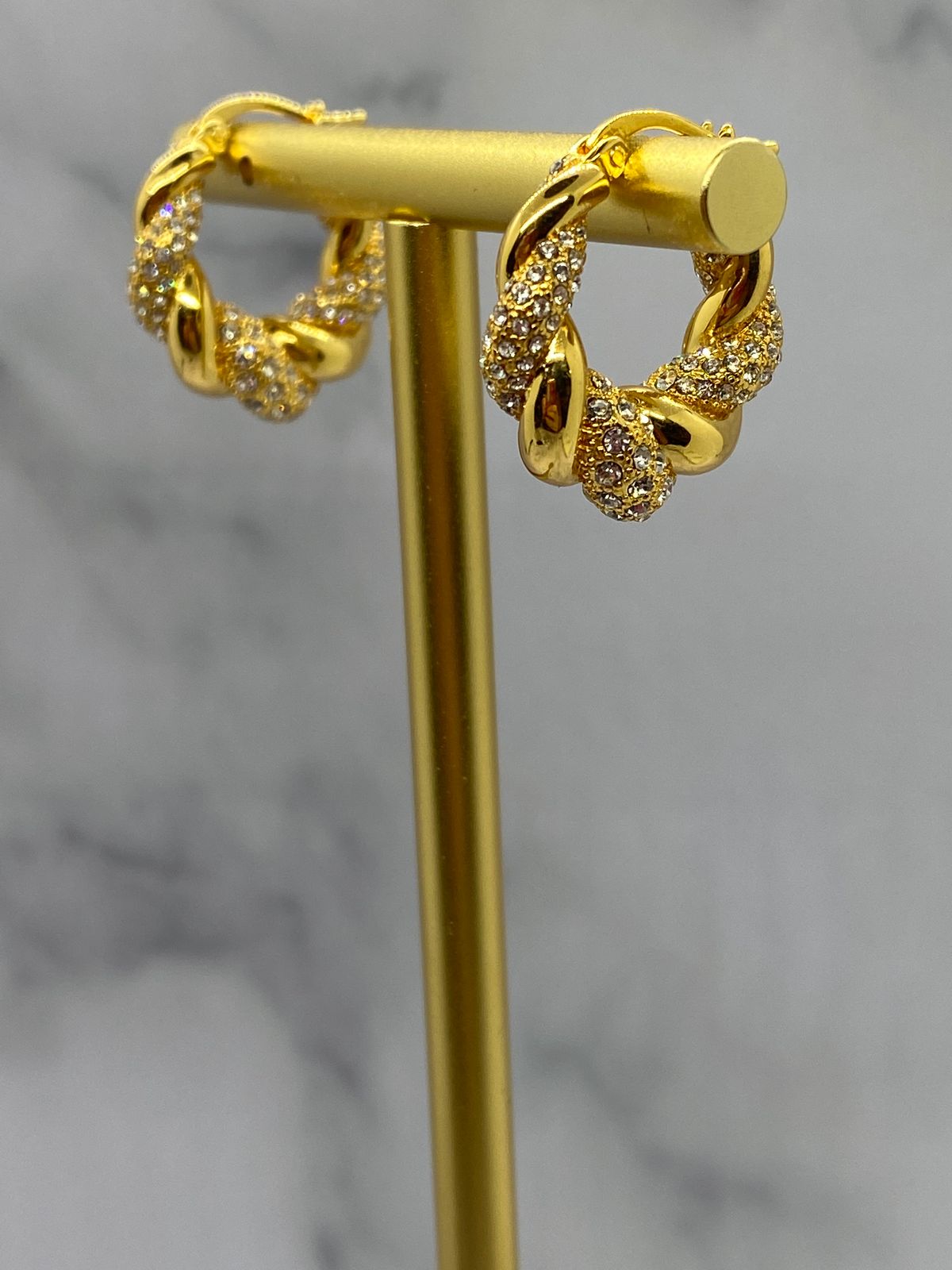 Auth BOTTEGA VENETA Gold Tone Rhinestone Hoop Earrings - Pre owned