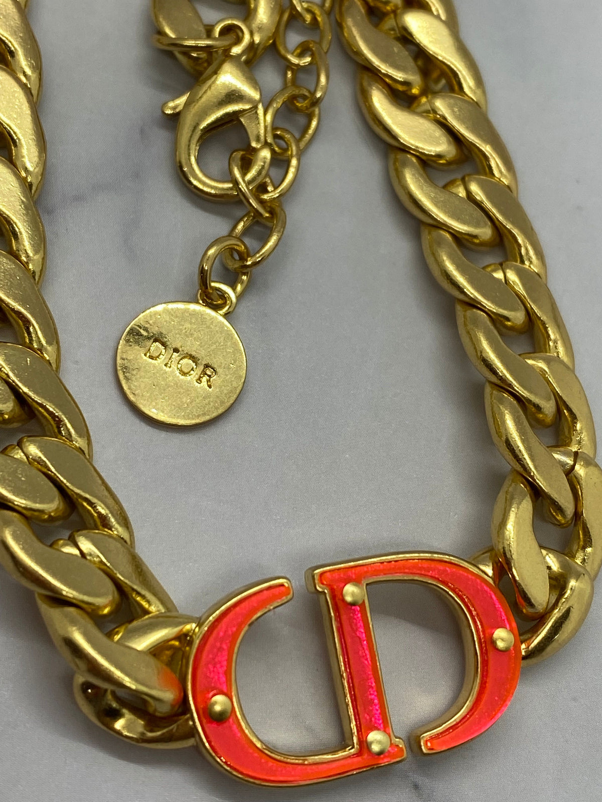 CHRISTIAN DIOR CD Neon plastic on Brass Necklace - USED