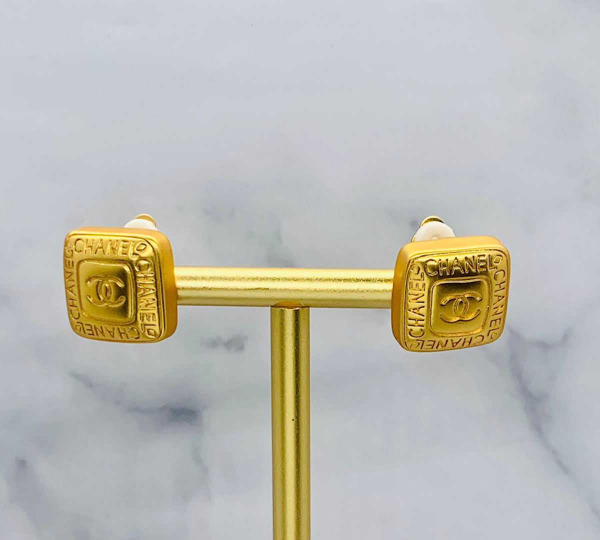 CHANEL CC Gold Tone Button Earrings - Pre owned