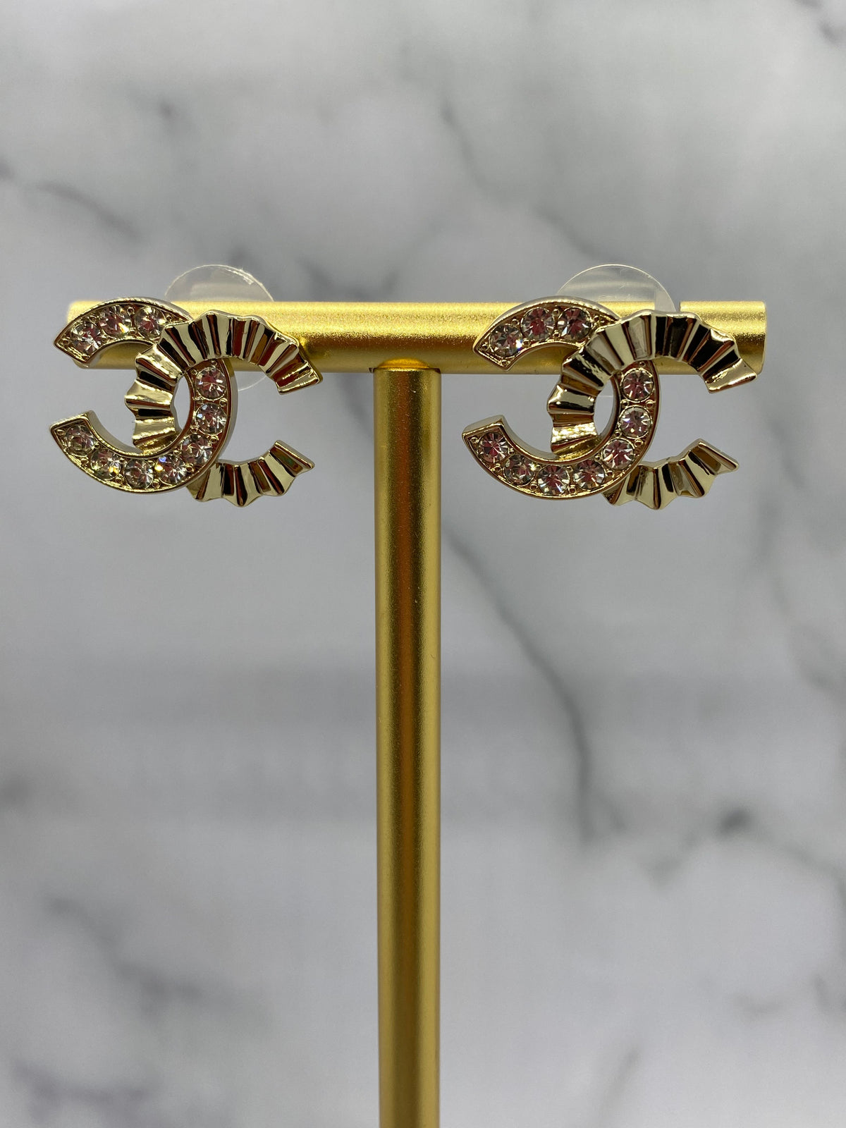 CHANEL CC Gold & Rhinestone Earrings - Pre owned