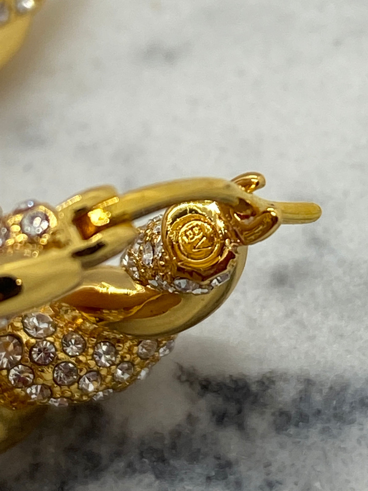 Auth BOTTEGA VENETA Gold Tone Rhinestone Hoop Earrings - Pre owned