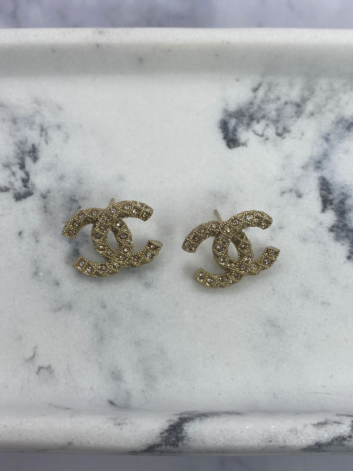 CHANEL CC Gold Tone Rhinestone Earrings - Pre owned