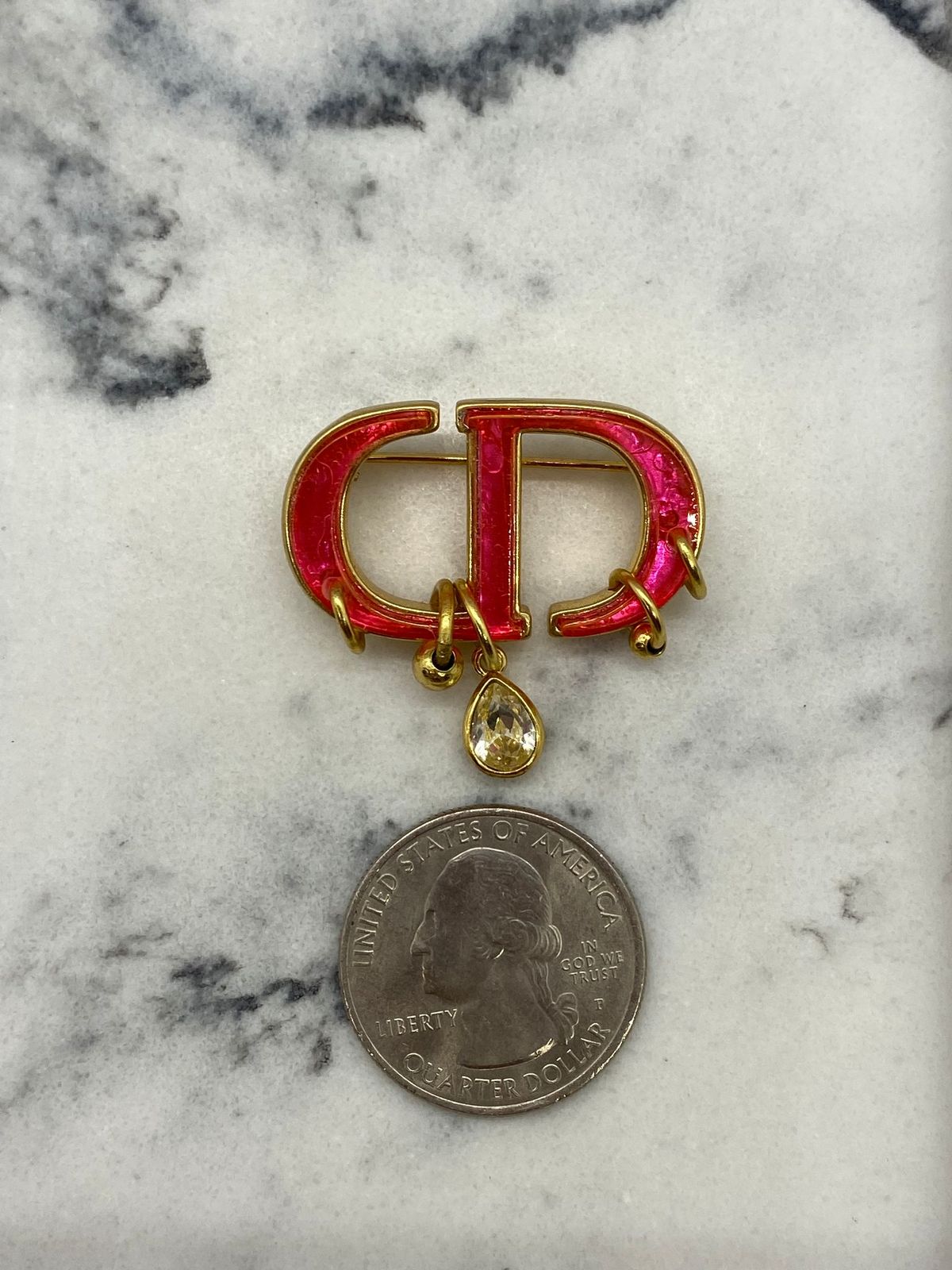 CHRISTIAN DIOR CD Plastic Pink Neon Brooch Pin - USED