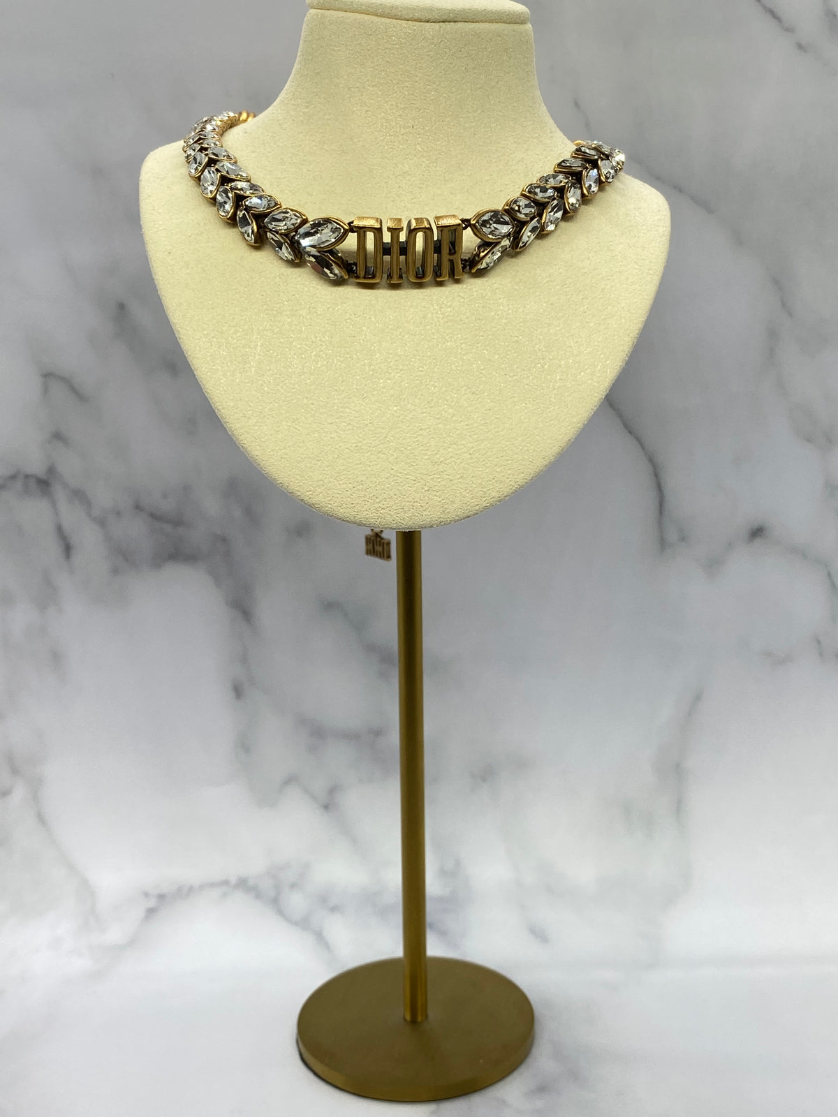 CHRISTIAN DIOR CD Brass Tone Rhinestone Necklace - Pre owned