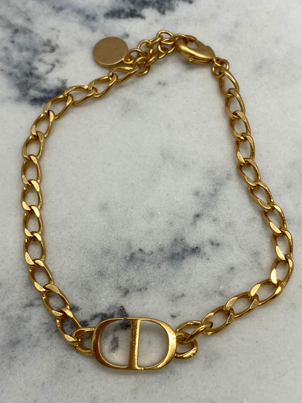 CHRISTIAN DIOR CD Gold Brass Tone Necklace Choker - USED