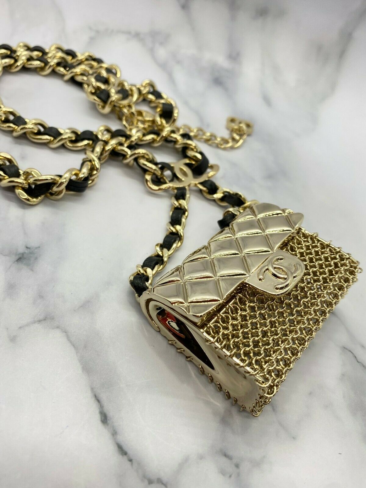 CHANEL CC Chain & Leather Trim Bag Necklace - Pre owned