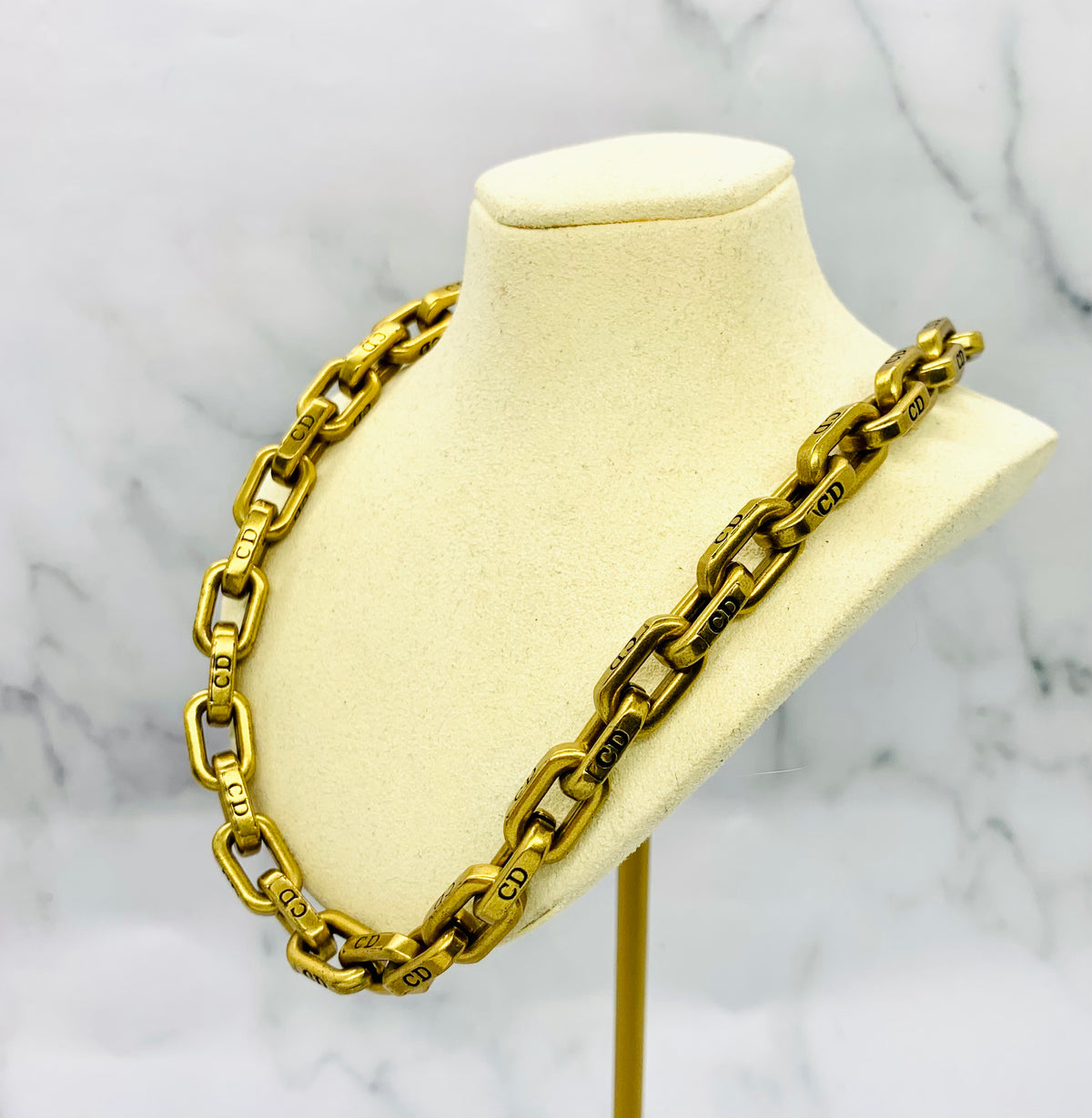 CHRISTIAN DIOR CD Brass Chain Necklace UNISEX - Pre owned