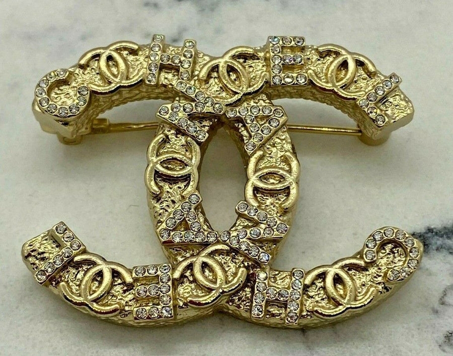 CHANEL CC Gold Tone Monogram Brooch Pin - USED