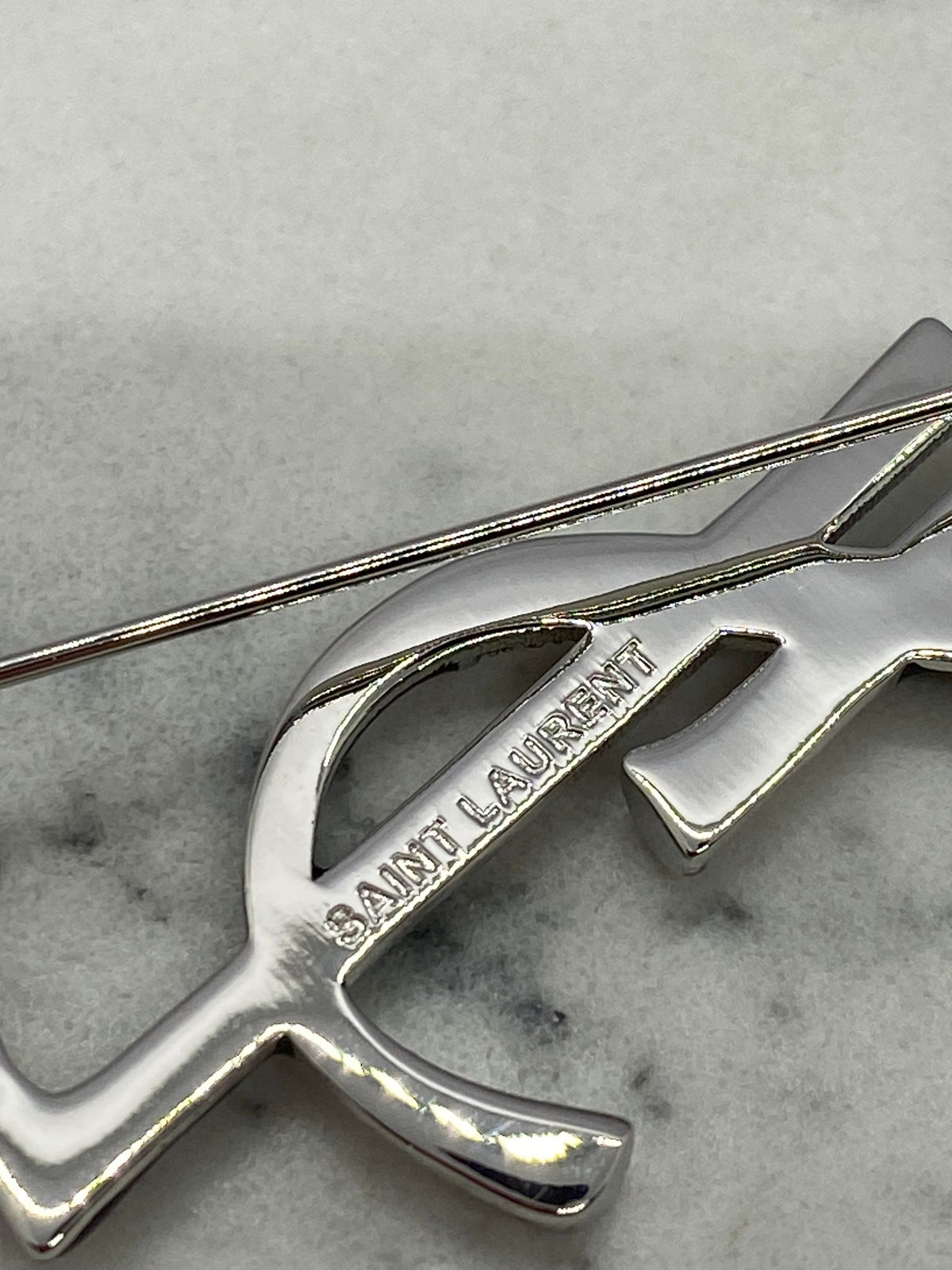 YVES SAINT LAURENT Silver Tone Rhinestone Brooch Pin - Pre owned