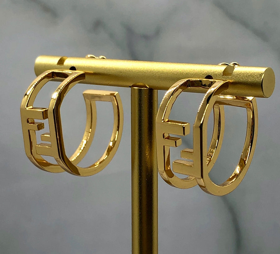 FENDI FF Gold Tone Hoop Earrings - Pre owned