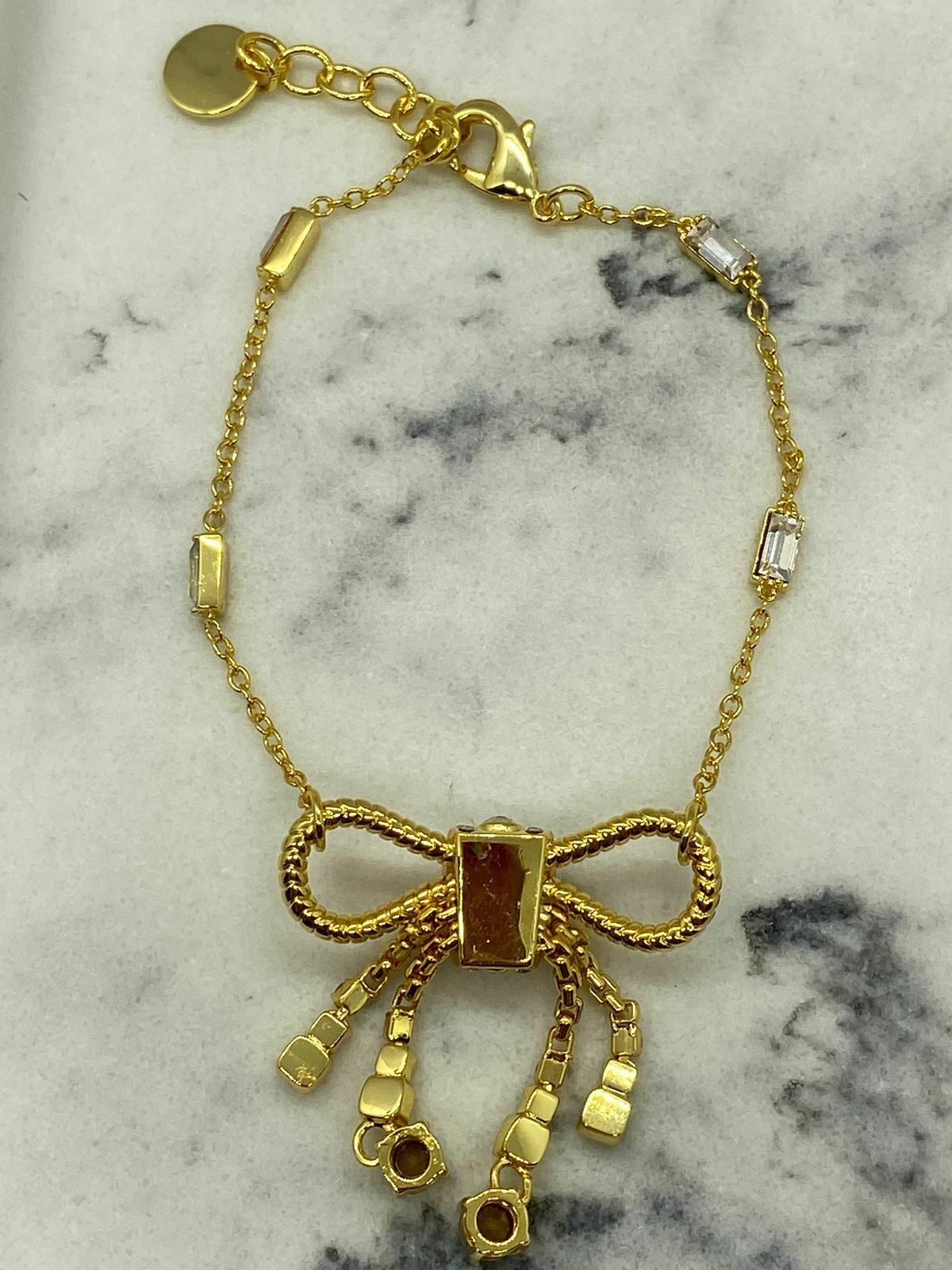 MIU MIU Gold Rhinestone Bow Tie Bracelet - Pre owned