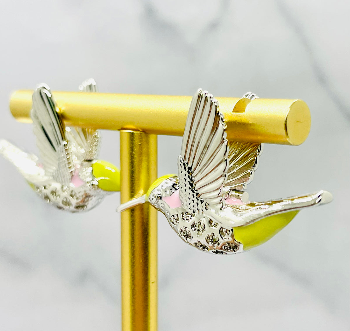 BOTTEGA VENETA Silver Tone Colibri Bird Earrings - Pre owned