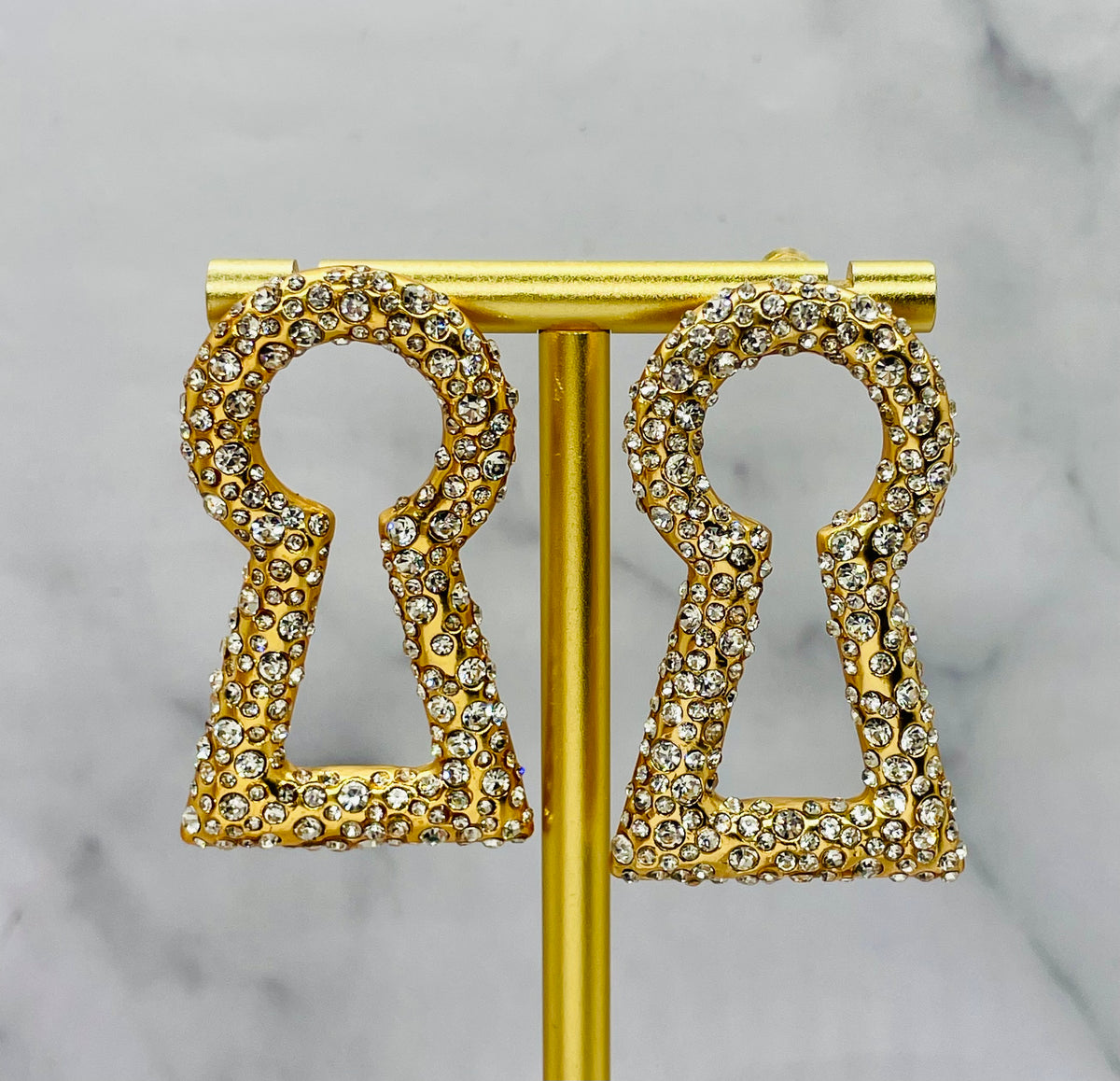SCHIAPARELLI Rhinestone Keyhole Statement Earrings - Pre owned