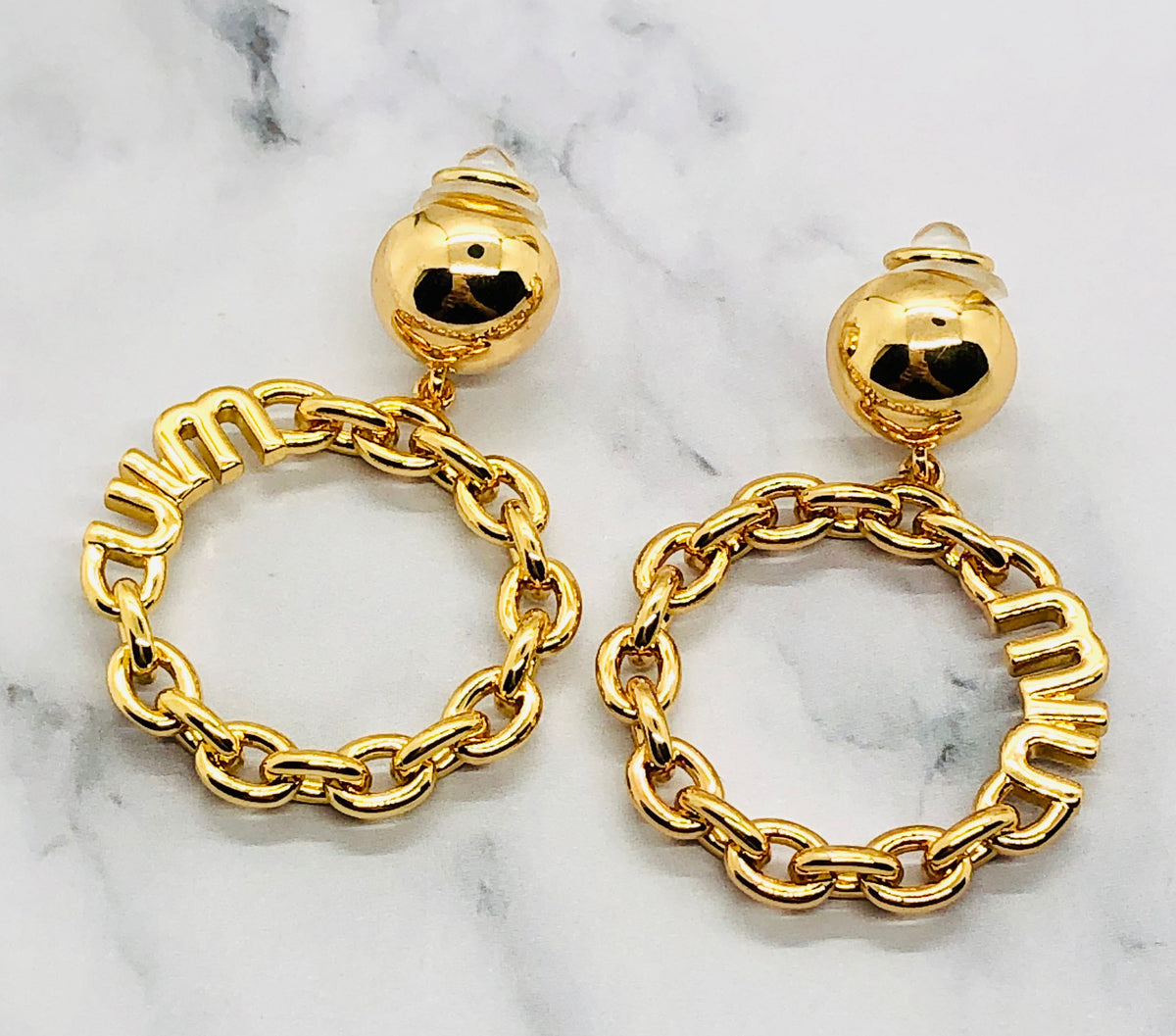 MIU MIU Gold Tone Clip On Hoop Earrings - Pre owned