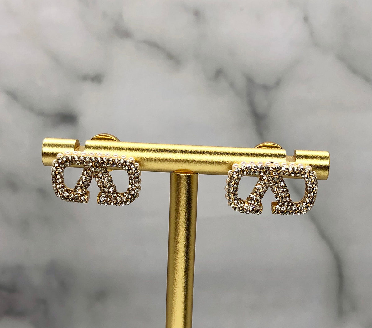 VALENTINO V Rhinestone Monogram Earrings - Pre owned