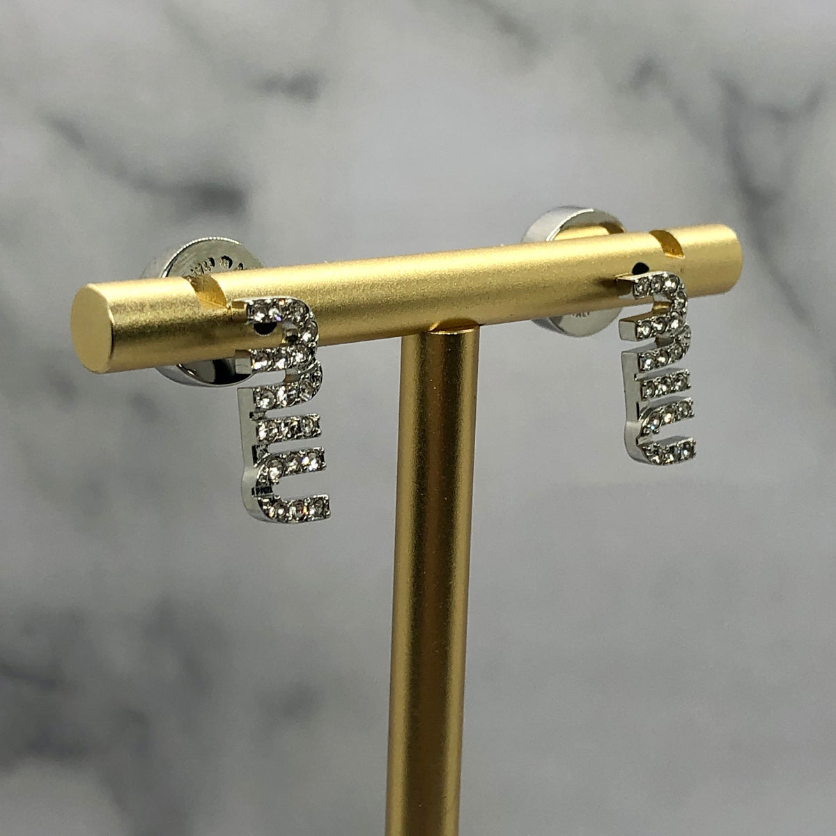 MIU MIU Silver Tone Rhinestone Earrings - Pre owned
