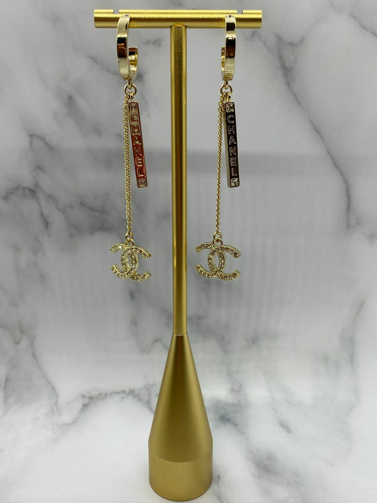 CHANEL CC Gold Tone Charm Pendant Earrings - Pre owned