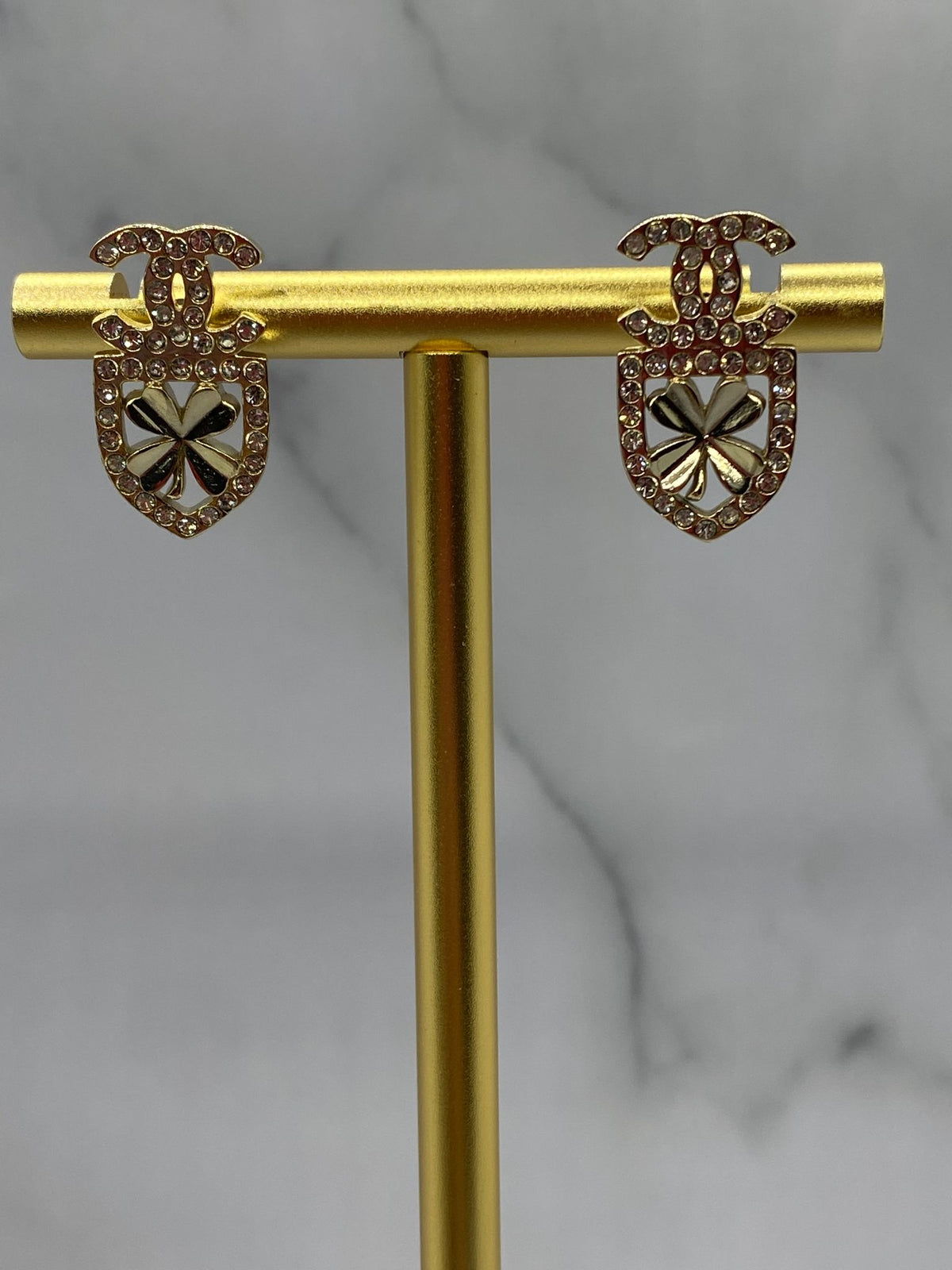 CHANEL CC Clover Rhinestone Small Earrings - USED