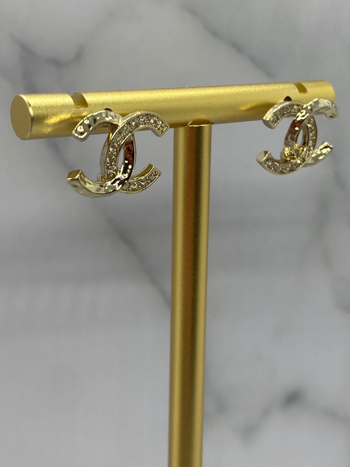CHANEL CC Gold Tone Rhinestone Small Earrings - Pre owned