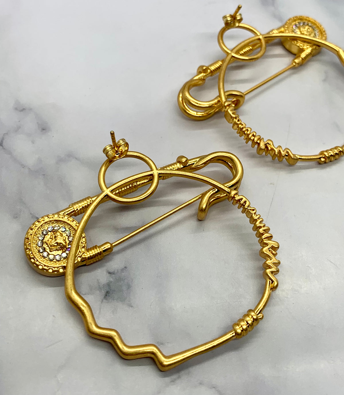VERSACE Safety Pin Gold Tone Hoop Earrings - Pre owned