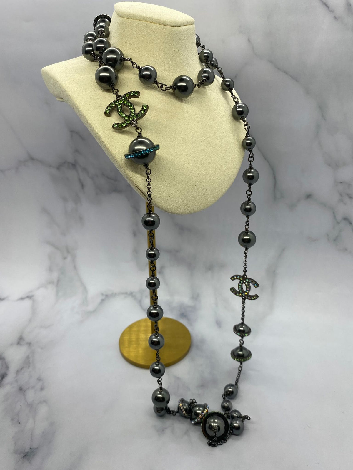 CHANEL CC Black Orb Galaxy Rhinestone Necklace - Pre owned