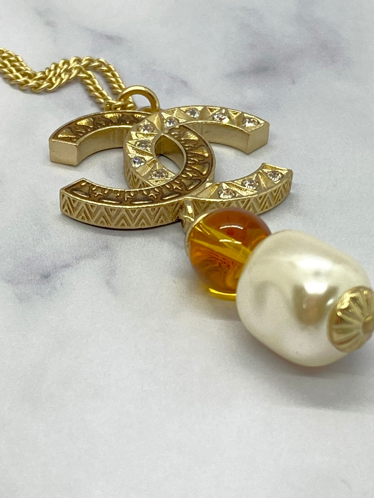 CHANEL CC Amber Pearl Pendant Necklace - USED