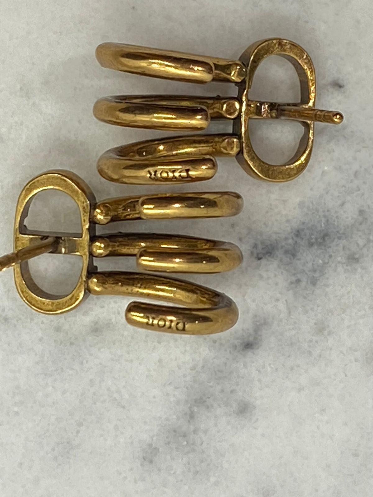 CHRISTIAN DIOR CD Brass Tone Hoop Earrings - Pre owned