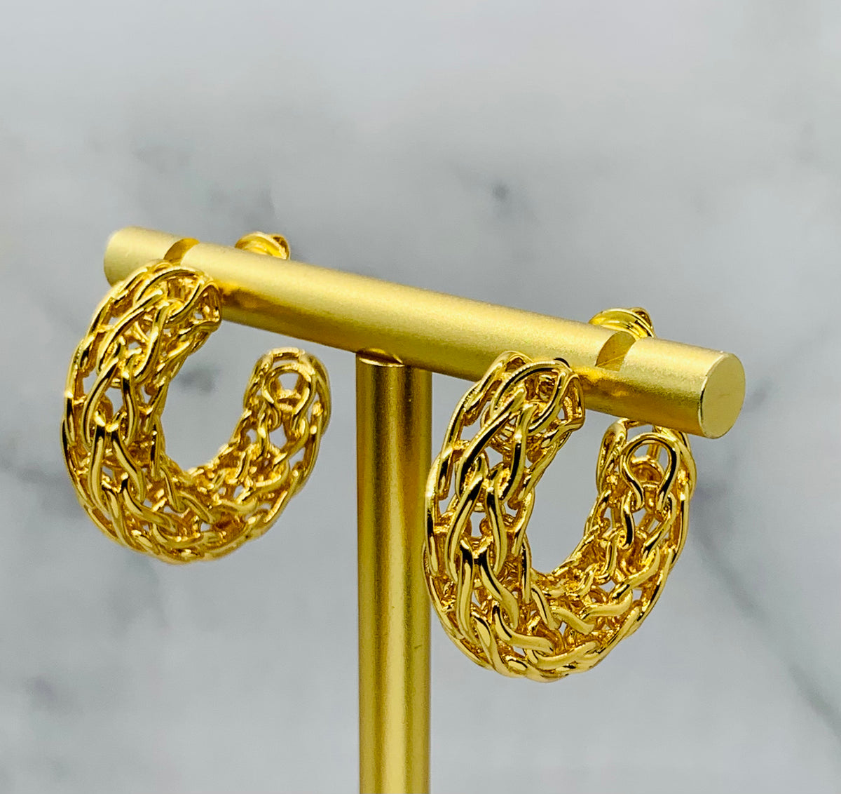 BOTTEGA VENETA Gold Tone Hoop Earrings - Pre owned
