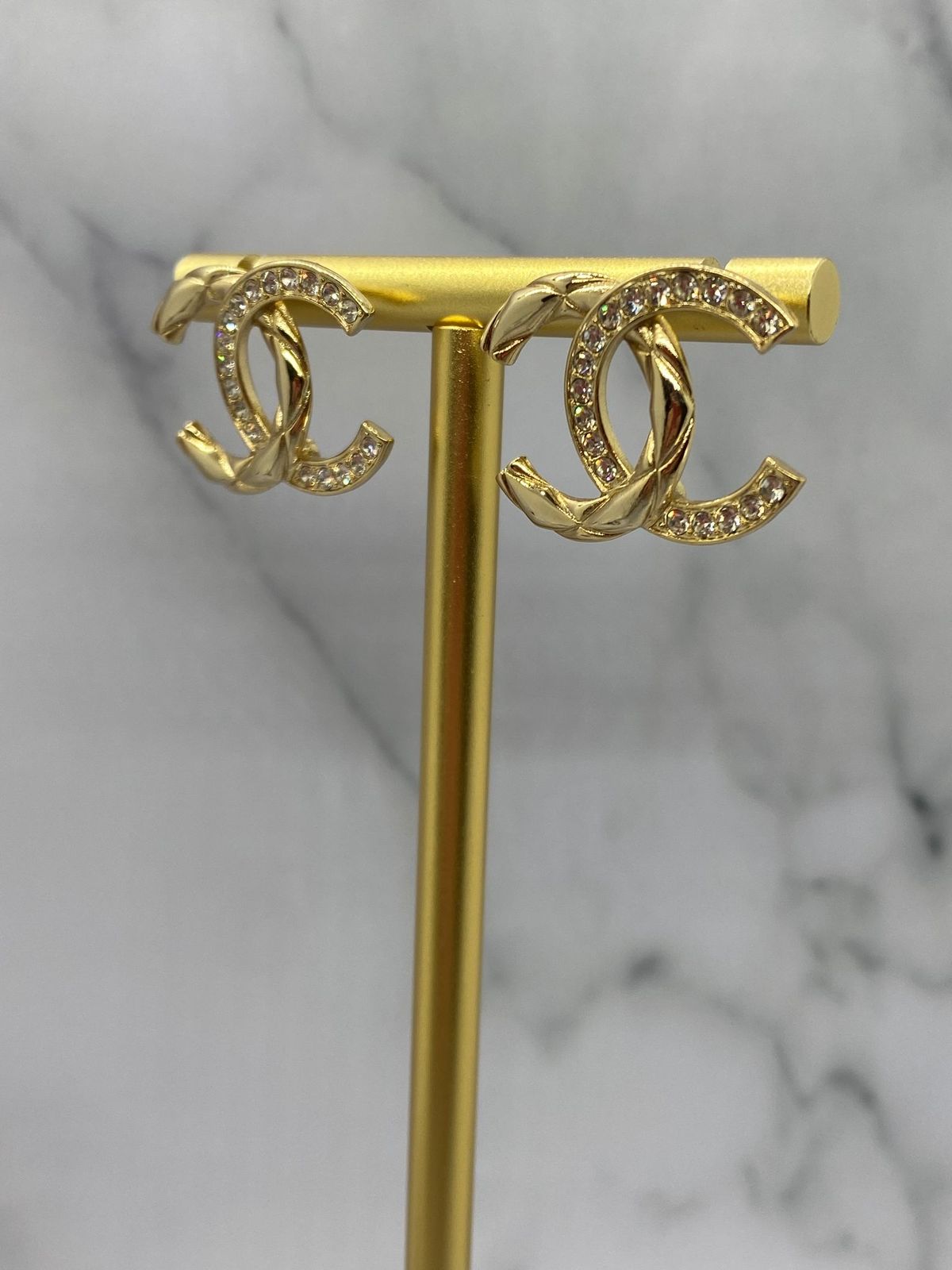 CHANEL CC Gold Tone Rhinestone Small Earrings - Pre owned