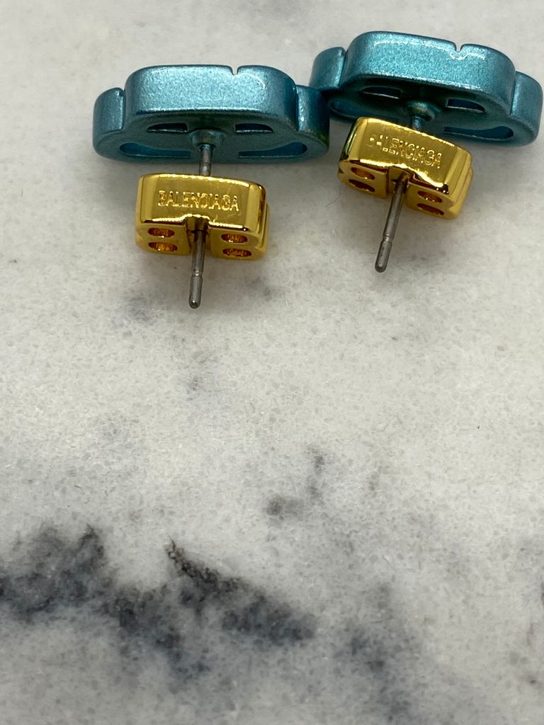BALENCIAGA BB Chrome Blue Monogram Earrings - Pre owned