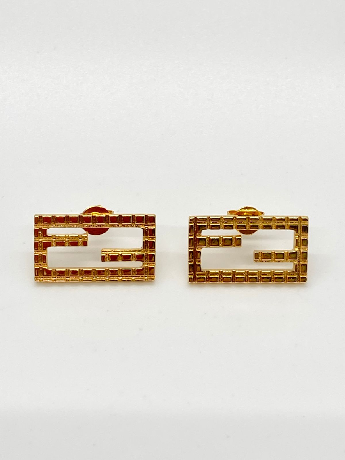 FENDI FF Gold Tone Baguette Earrings - Preowned