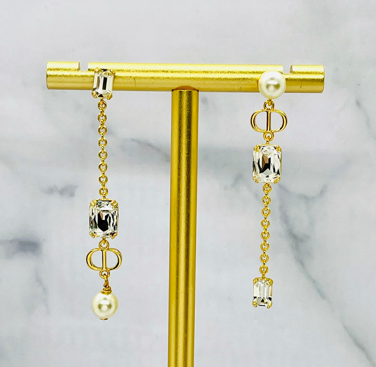 CHRISTIAN DIOR CD Rhinestone Pendant Earrings - Pre owned