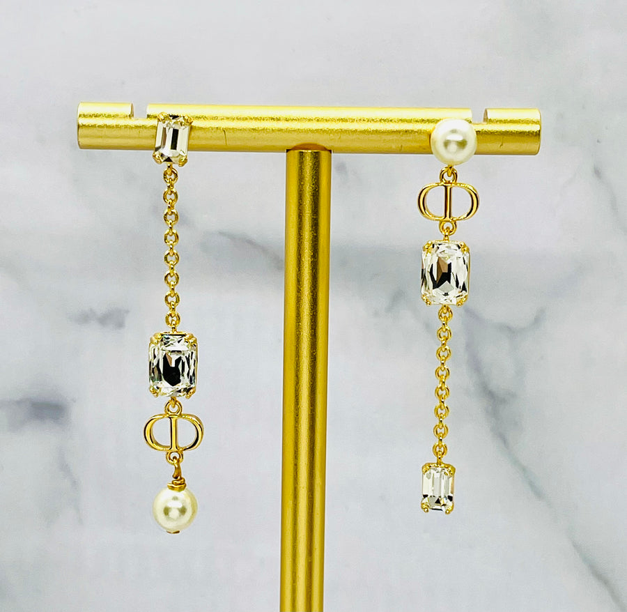 CHRISTIAN DIOR CD Rhinestone Pendant Earrings - Pre owned