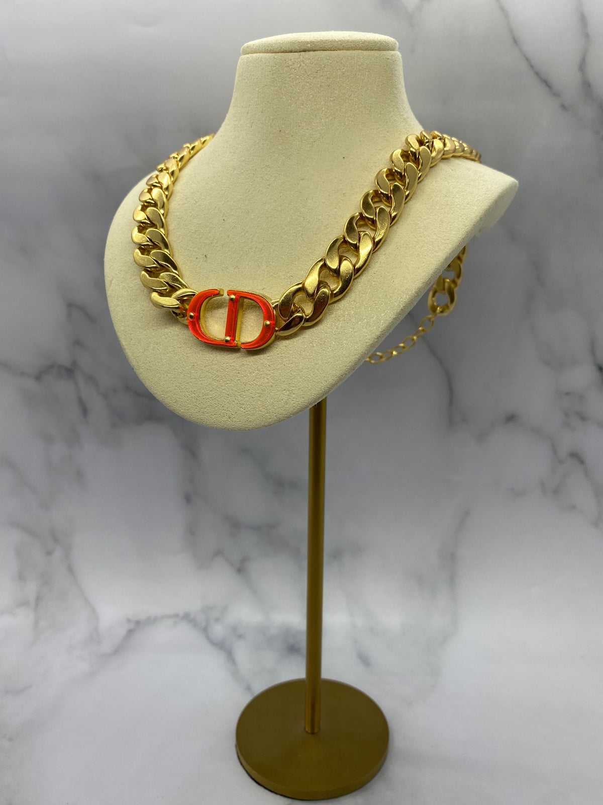CHRISTIAN DIOR CD Neon plastic on Brass Necklace - USED