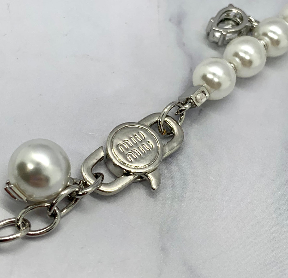 MIU MIU Pearl & Rhinestone Trim Necklace - Pre owned